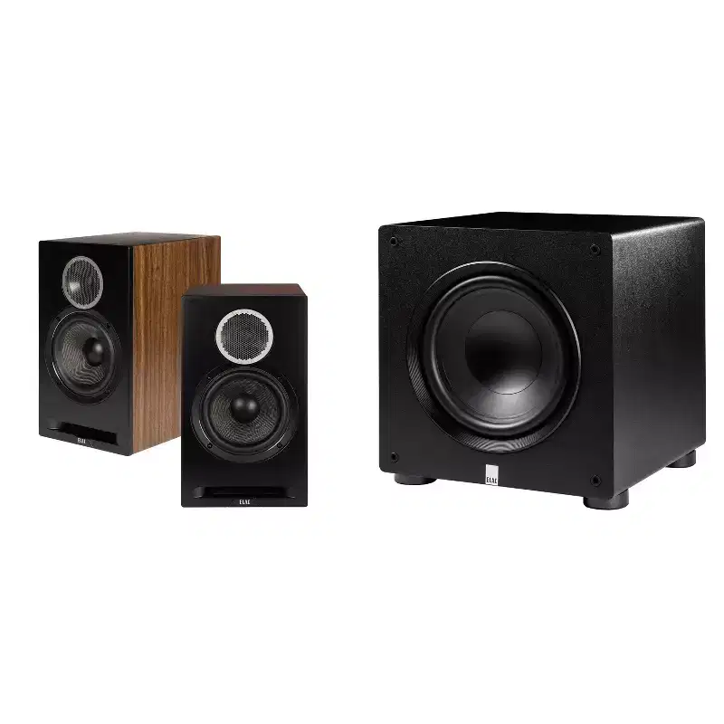 Elac DBR62-BK - Debut Reference 6.5 Bookshelf Speakers - Black, Pair and Elac PS350-BK - Varro Premium 12 350 Watt Powered Subwoofer with Auto-EQ