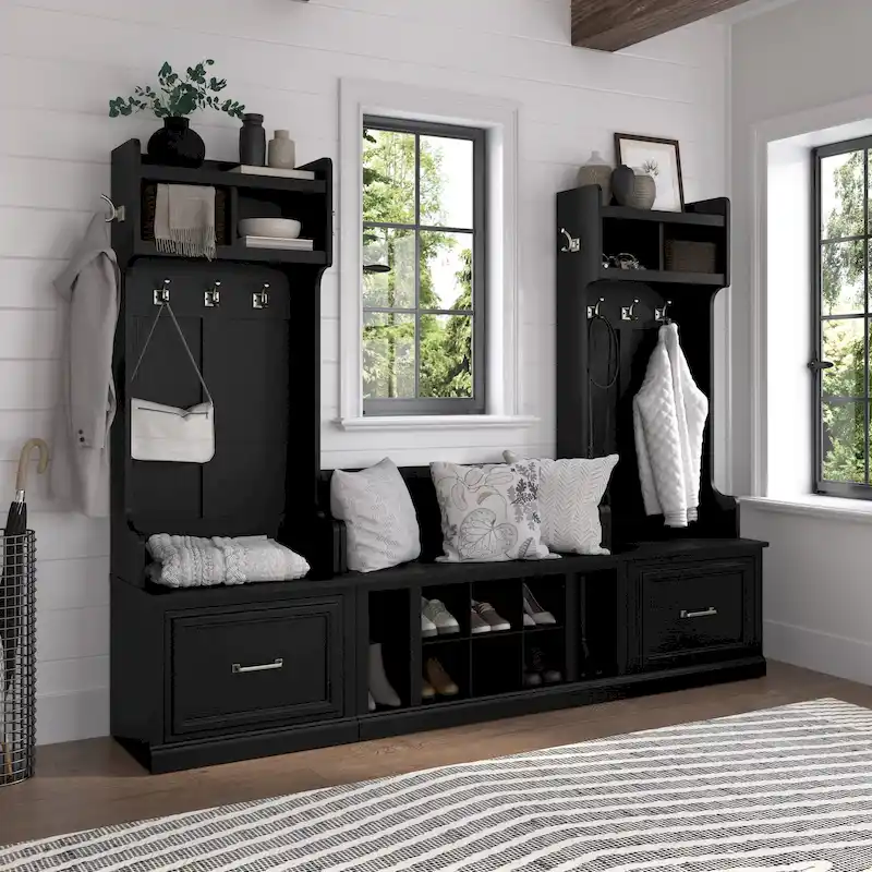 Woodland Hall Trees and Shoe Bench with Drawers by Bush Furniture