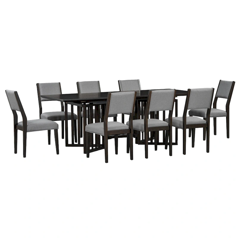 9-Piece Farmhouse Dining Set with Extendable Table & 8 Chairs