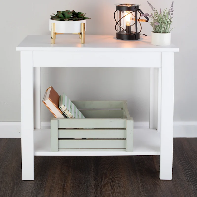 Lavish Home Narrow Side Table with Charging Station and Storage Shelf