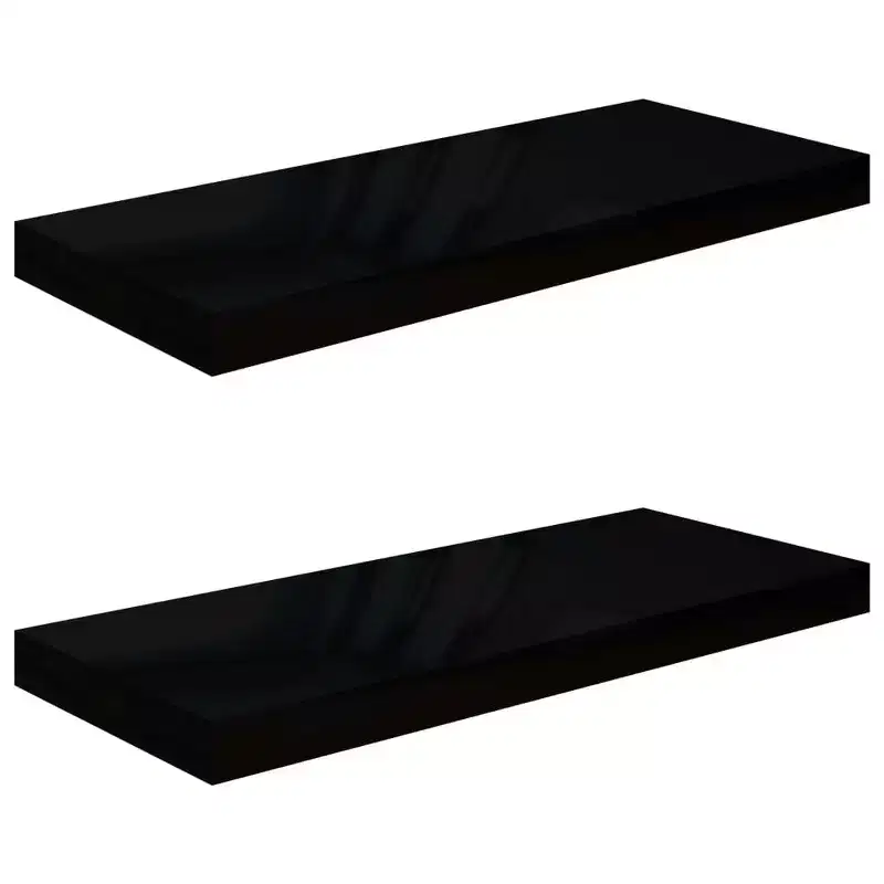 Wall Shelf Set of 2 High gloss black Honeycomb MDF, metal Medium