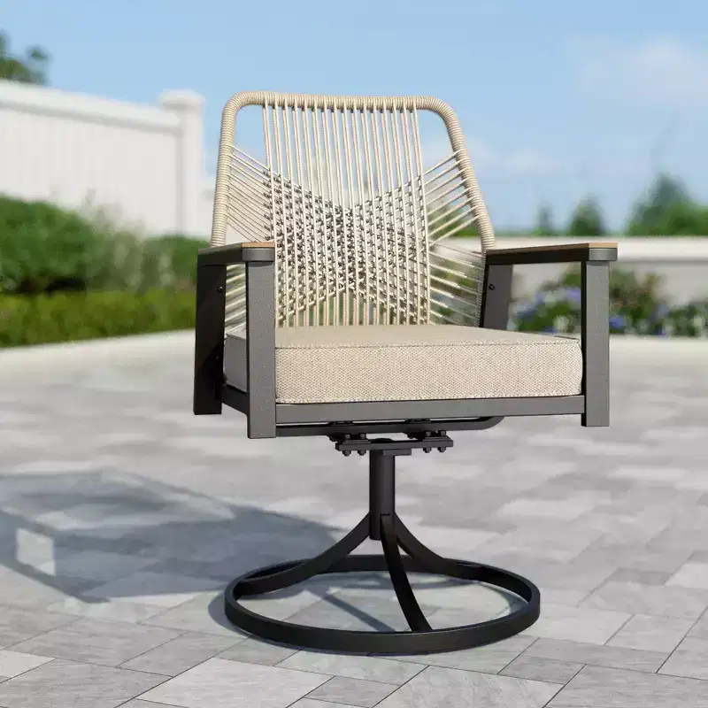 Captiva Designs 9pc Outdoor Dining Rectangle Steel Table and Thick Cushion Fixed Wicker Chairs