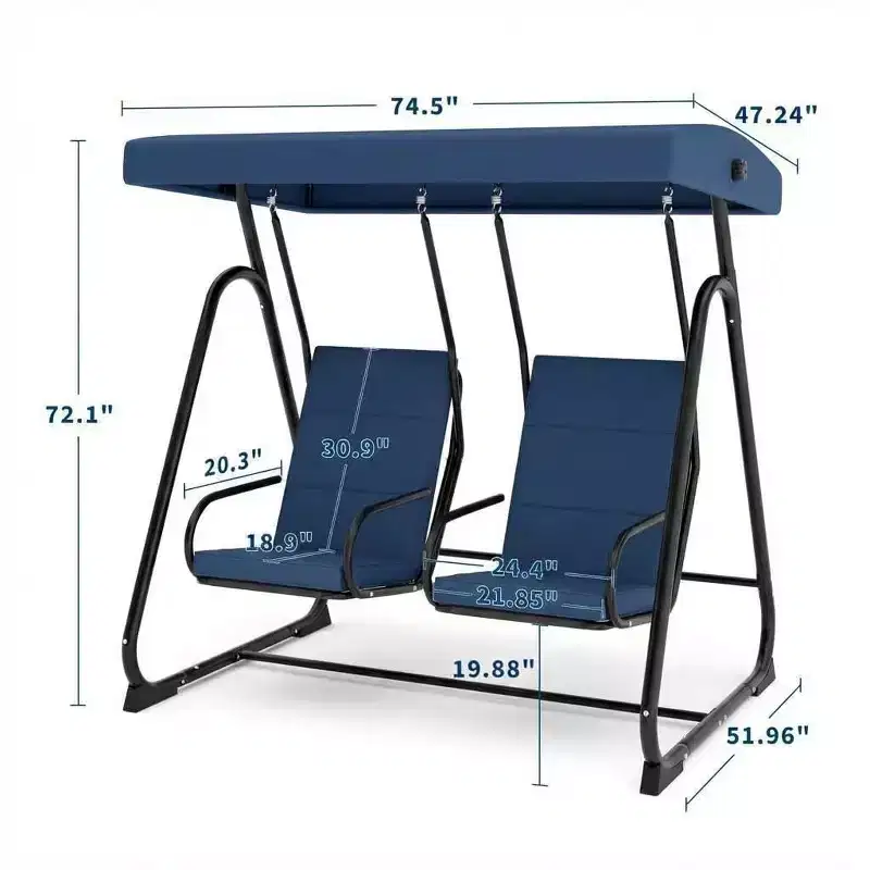 2 Person Porch Swing Chair, Outdoor Independent Swing Set, Patio Swing Glider with Adjustable Canopy & Removable Cushions for Backyard Garden