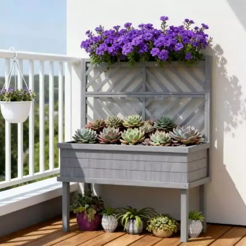 NAYSAYE Raised Garden Bed with Trellis - Elevated Planter Box with Legs for Climbing Plants Vegetables with Drainage Holes Filter Outdoor Patio, Gray