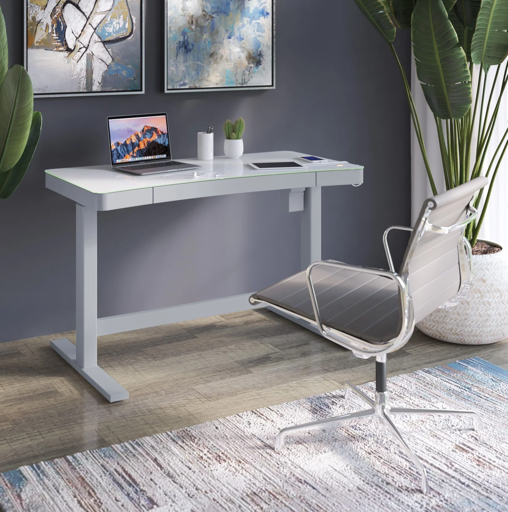 Ashford? Adjustable Height Sit?Stand Desk with USB Ports and Storage