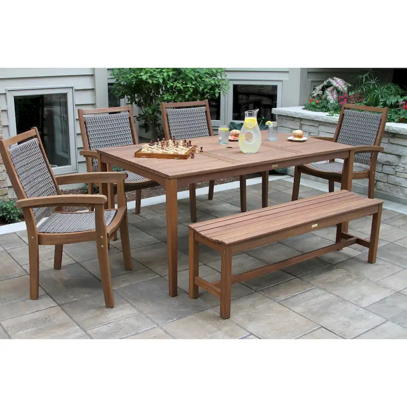 Eilaf 6 pc. Eucalyptus Dining Set with Wicker Stacking Chairs