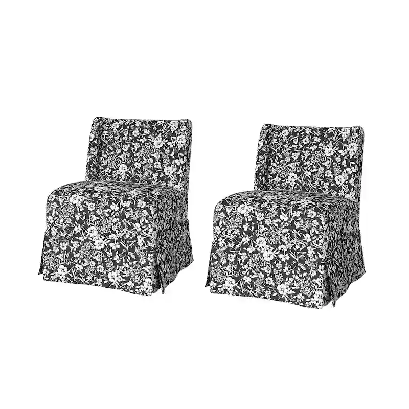 Falk Transitional Upholstered Slipper Chair with Slipcover and Solid Wood Legs Set of 2 by HULALA HOME