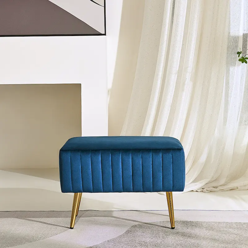 24-Inch Modern Upholstered Entryway Bench with Velvet Seat, Compact Design, Hallway Furniture