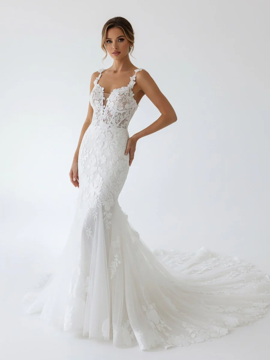 Fairy Mermaid Sweetheart Lace Wedding Dresses with Appliques