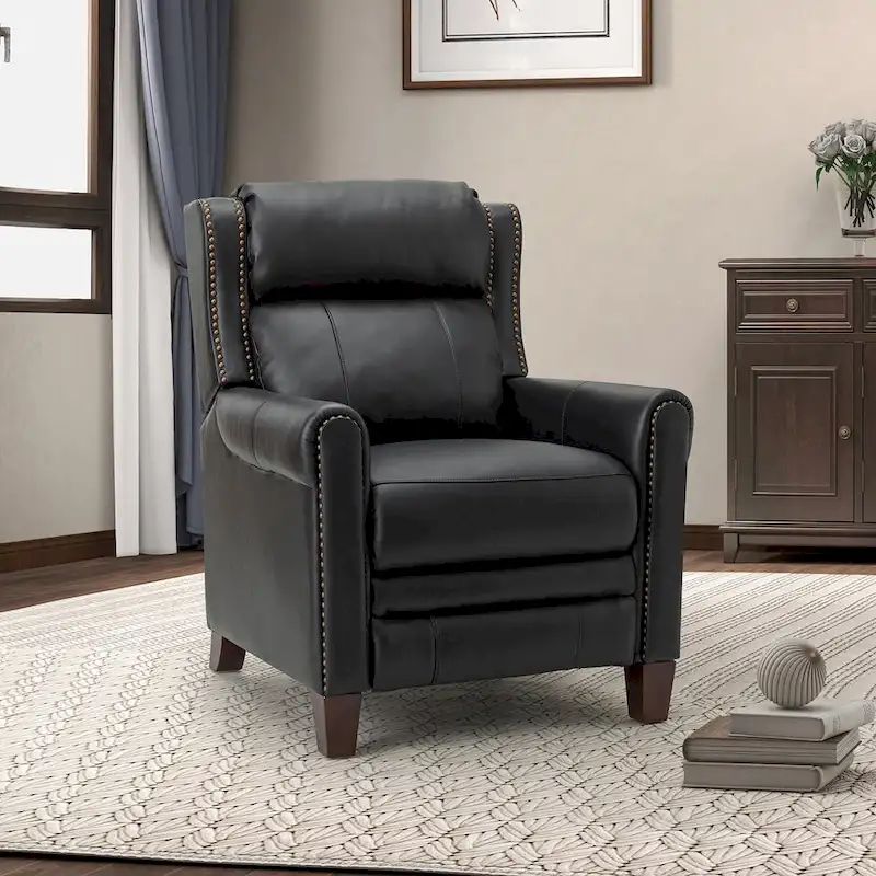 Chocolate / Navy / Camel / Brown / Burgundy / Black Genuine Leather Manual Recliner with Nailhead Trim - Single Use