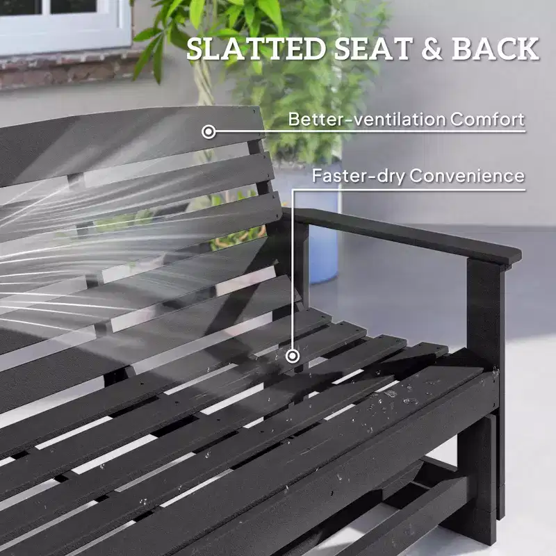 Patio Glider Bench w/ HDPE Slatted Double Rocking Chair, Black