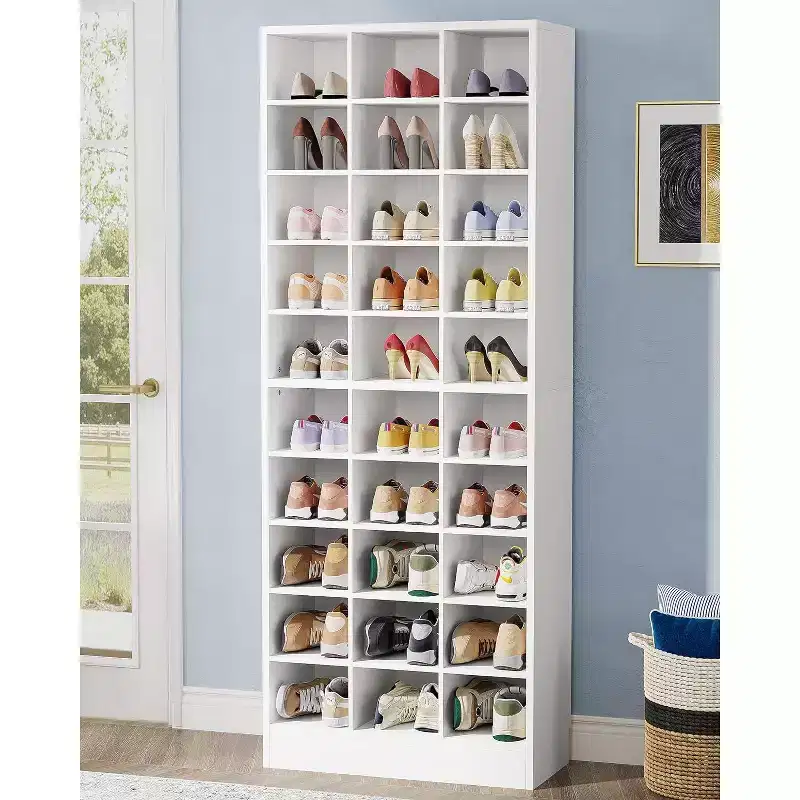 Lantine 10-Tier White Wooden Shoe Storage Cabinet with 30 Cubbies, Freestanding Tall Organizer for Entryway, Closet, Living Room.