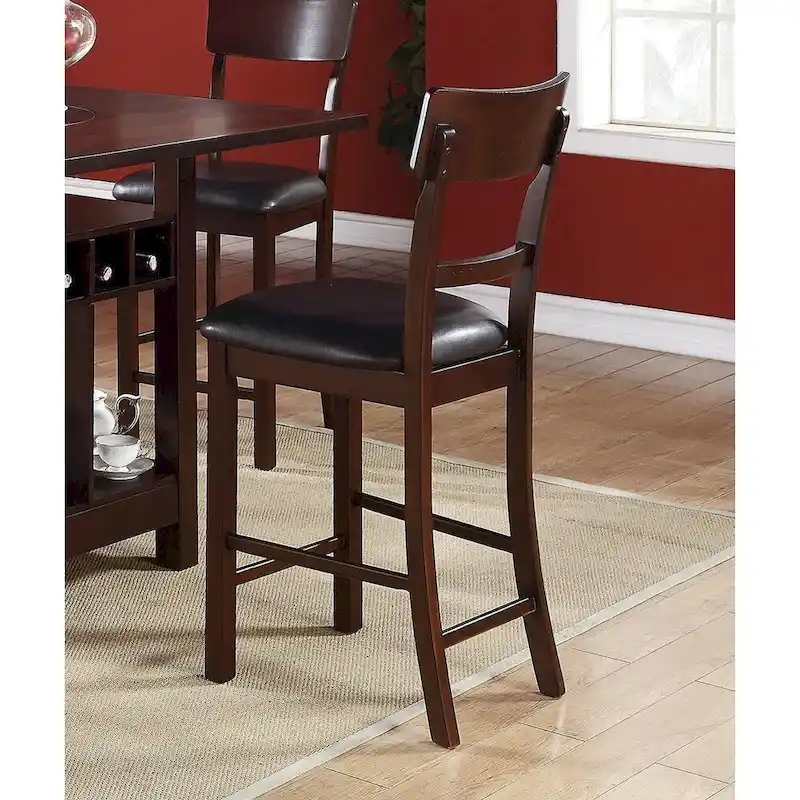 Set of 2 Chairs Dining Room Furniture Brown Solid wood Counter Height Chairs Upholstered Cushioned Unique back