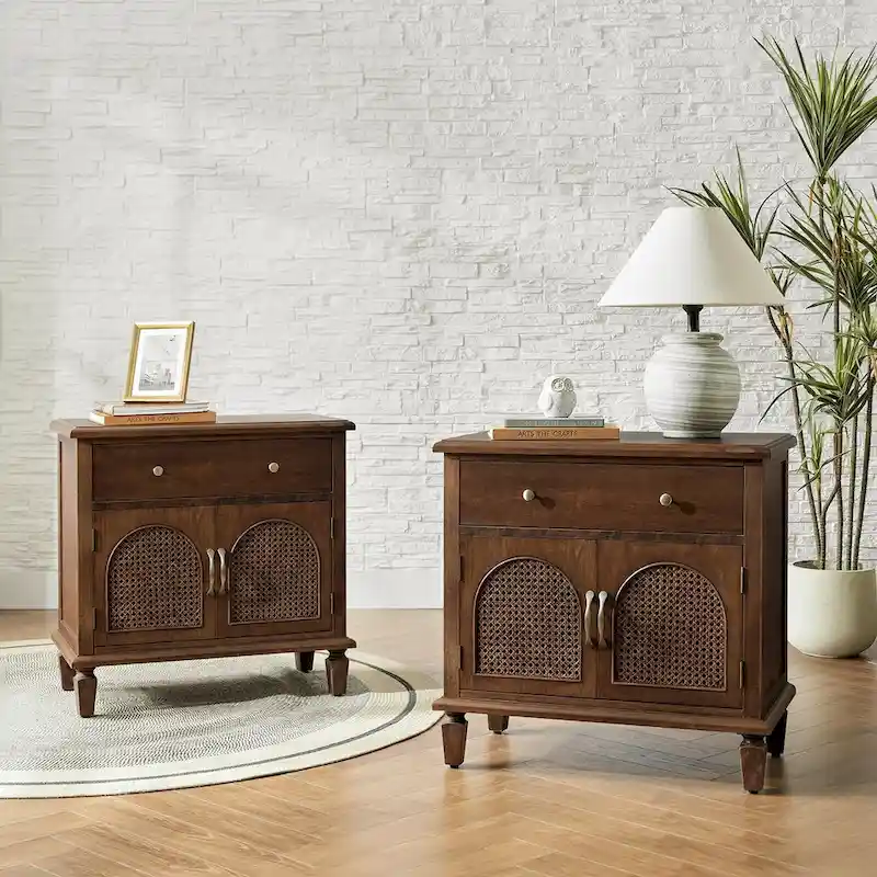 Georg Traditional 27 Tall Rattan Nightstand with Adjustable Feet Set of 2 by HULALA HOME