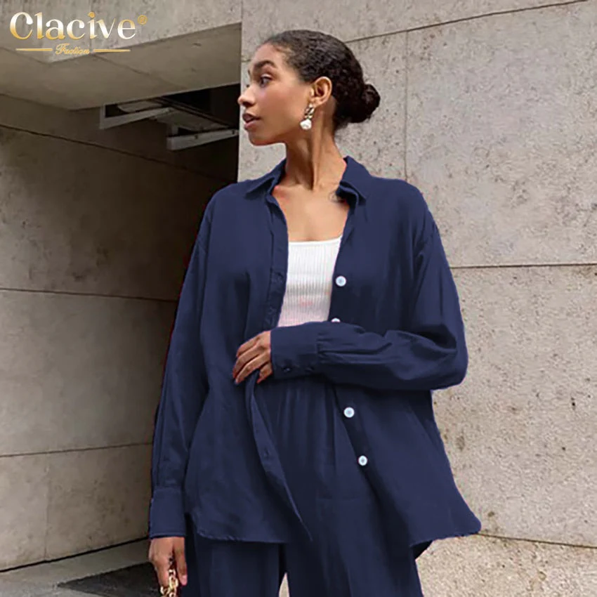 flowersverse Autumn Casual Pink Women Sets Fashion Long Sleeve Blouse Shirts High Waist Pants Two Piece Set Wide Leg Trousers Suit