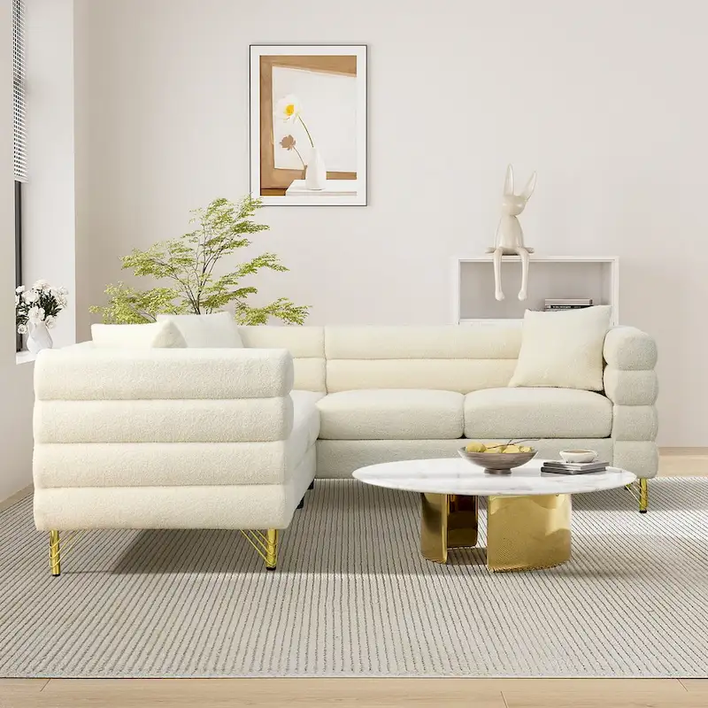 Teddy Fabric Modern Sectional Sofa Sets L-Shape/2/3/4 Seater Sofa Couch with Pillows