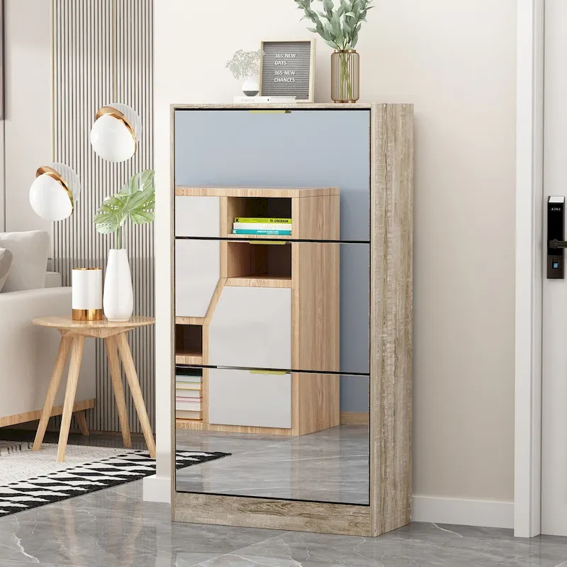 Mirrored Flip Drawer Shoe Cabinet Storage Cabinet Organizer