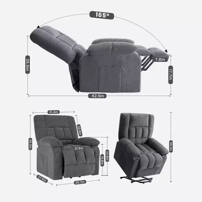 Zeus & Ruta Manual Adjustable Recliner Chair with Breathable Fabric , Side Pockets & High Backrest