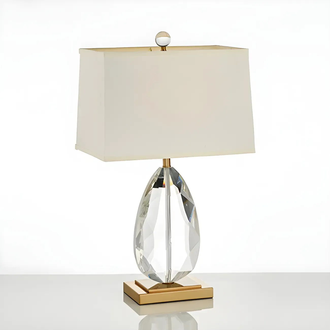 Luxury Crystal Bedside Lamp Beige Rectangle Shade