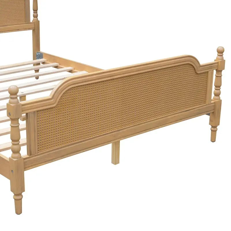 Traditional Style Rattan Bed Frame, No Box Spring Needed