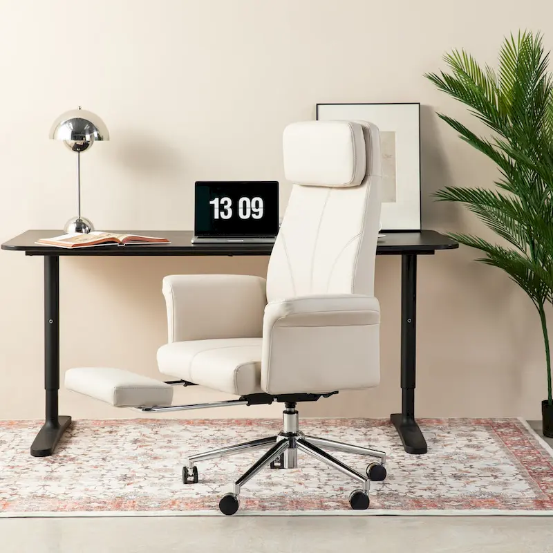 High-Back Office Chair with Footrest and Quilted Design for Adults