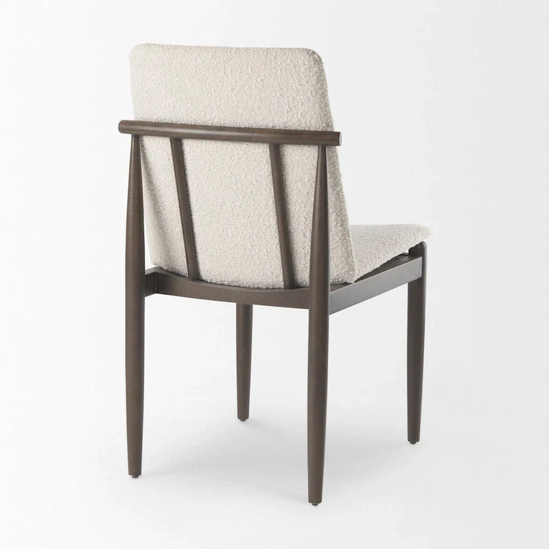 Cream Boucle Upholstered Dining Chair with Dark Brown Wood Frame