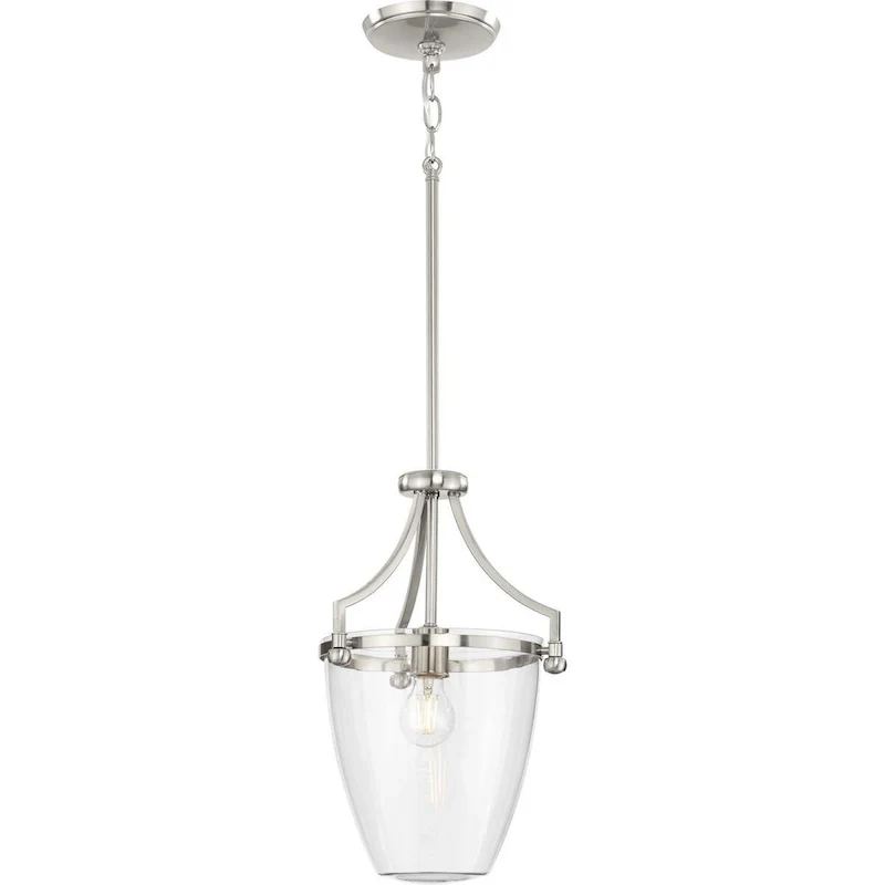 Parkhurst Collection One-Light New Traditional Brushed Nickel Clear Glass Mini-Pendant Light - 11.5 in x 11.5 in x 16.75 in