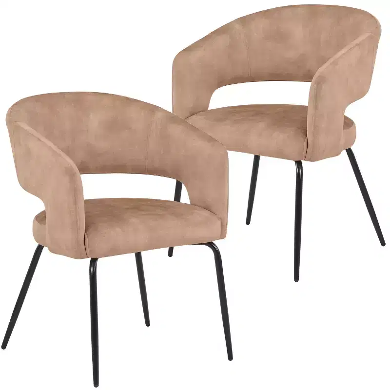 LeisureMod Dining Chair Upholstered in Velvet/Leather with Open Curved Backrest and Powder-Coated Iron Legs Gavin Collection Set of 2