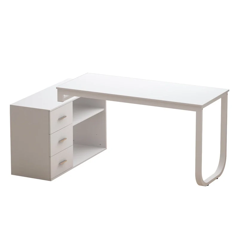 L-Shape Executive Desk - Brown Wood Finish - Single User