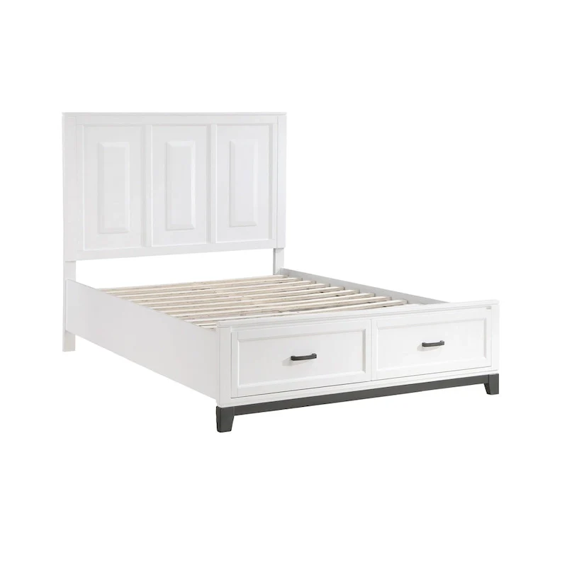 White & Gray Queen Platform Bed with High Headboard and 2 Storage Drawers – 2-Person
