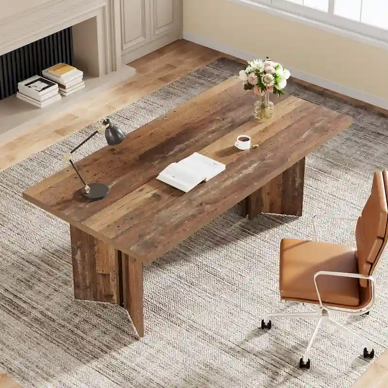 63-Inch Executive Office Desk, Modern Wood Large Computer Desk