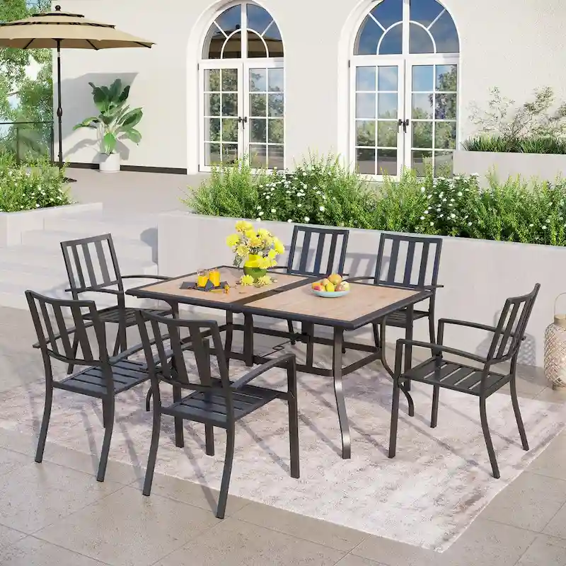 MAISON ARTS Faux Wood/ Steel 7-piece Patio Dining Set with 6 Stackable Chairs