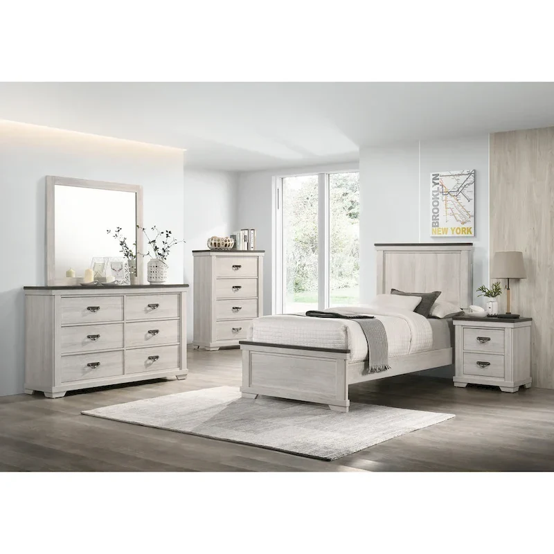 Candra 6 Piece Cream Brown Panel Bedroom Set