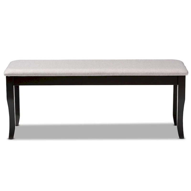 Modern Transitional Upholstered Dining Bench — Dark Brown Oak & Rubberwood, Cabriole Legs