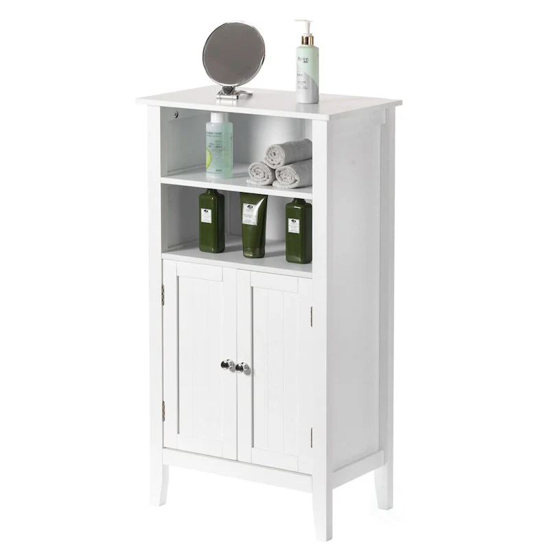 White Wood Finish Single Bathroom Storage Cabinet