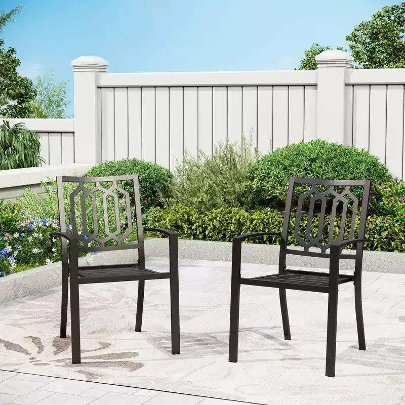 3pc Metal Table & Chairs - Black - Captiva Designs: Powder-Coated Steel Bistro Set, Weather-Resistant