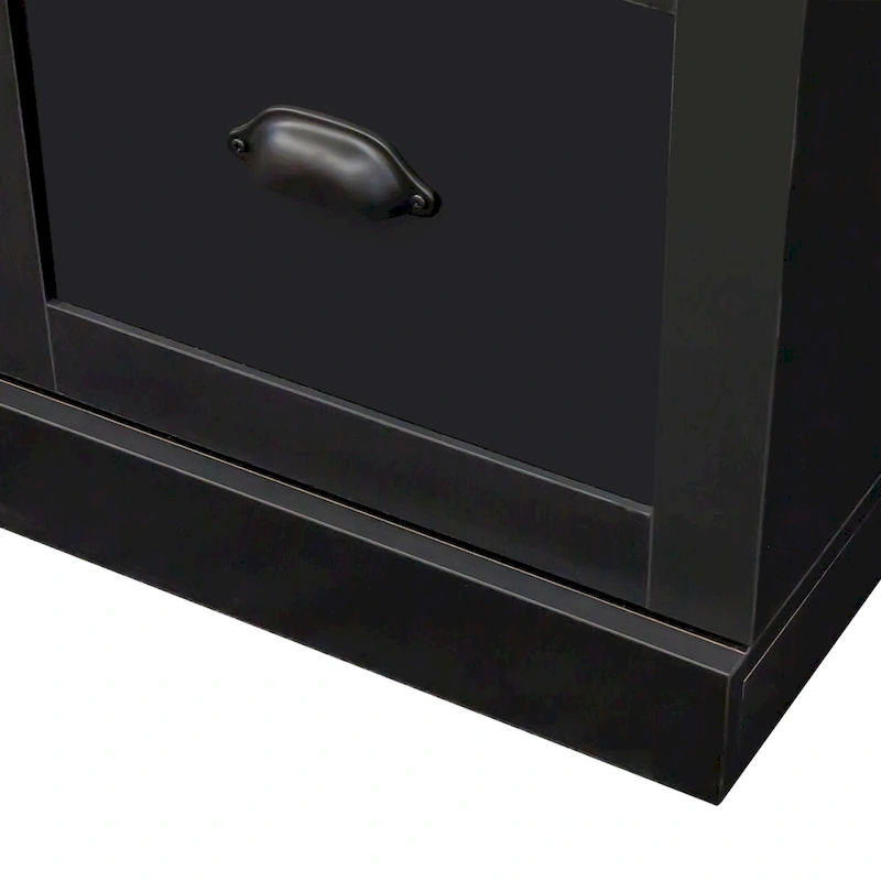 Farmhouse Hall Tree with Wood Grain Bench, Hooks and Bottom Cabinets