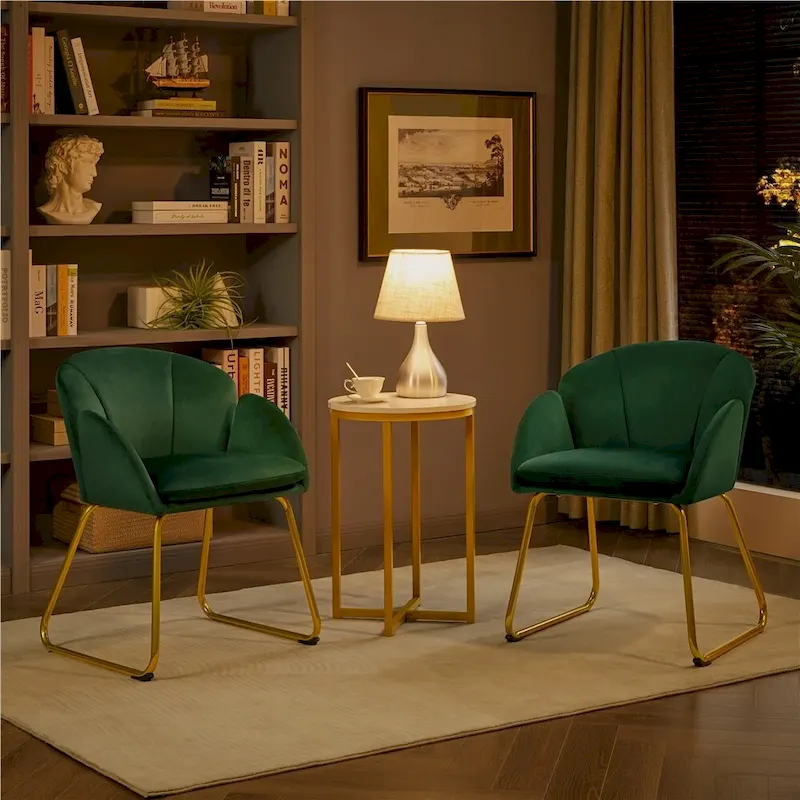 Yaheetech Flower Shape Velvet Armchair Accent Chair with Golden Metal Legs