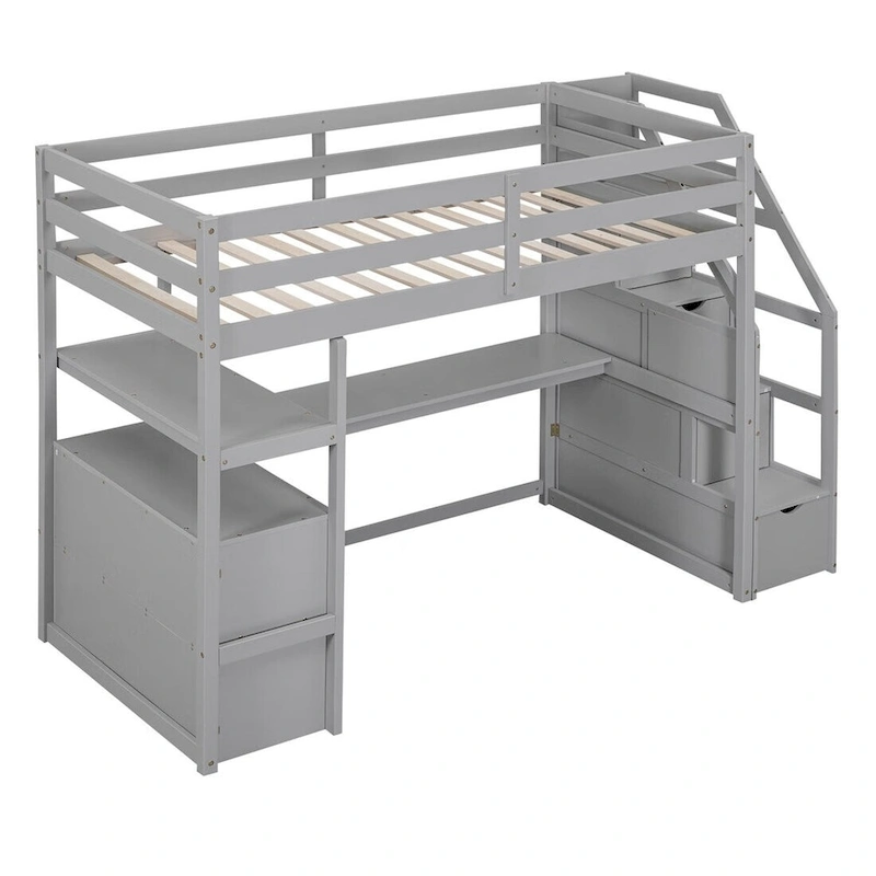Merax Loft Bed with Desk and Shelves