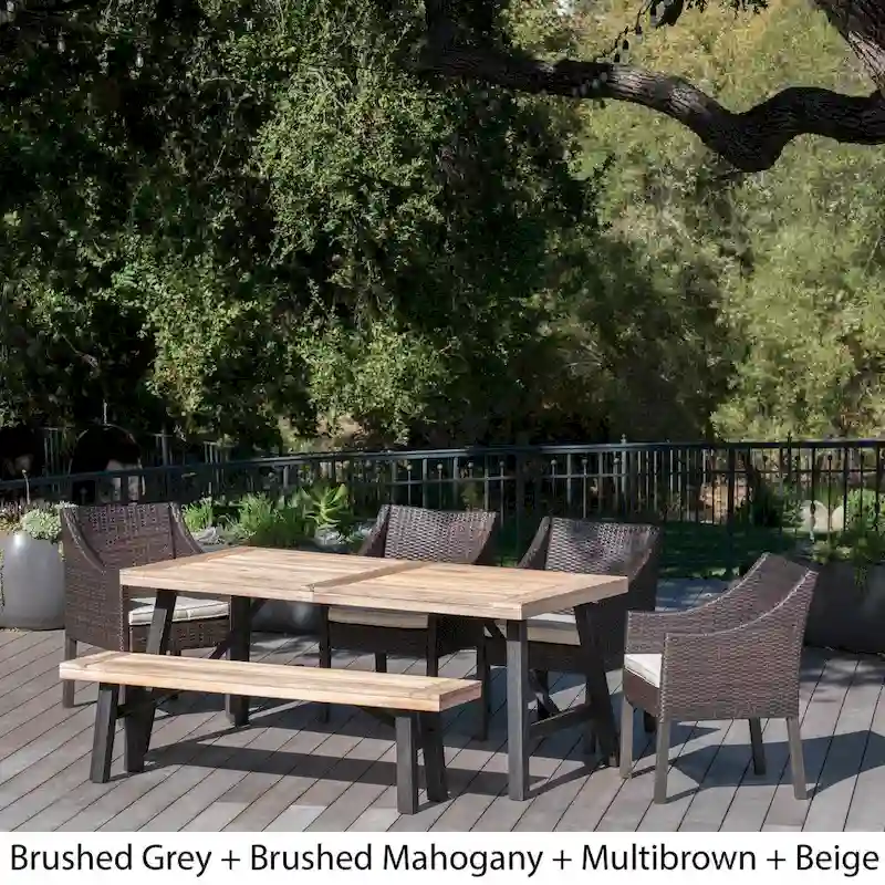 Stuart Outdoor 6-piece Rectangle Wood Wicker Dining Set with Cushions by Christopher Knight Home