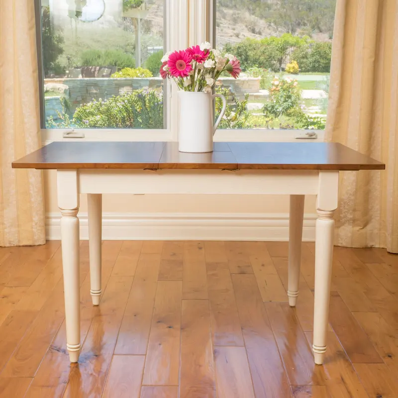 Dark Oak & Cream Wood Dining Table with Leaf Extension – Seats 6