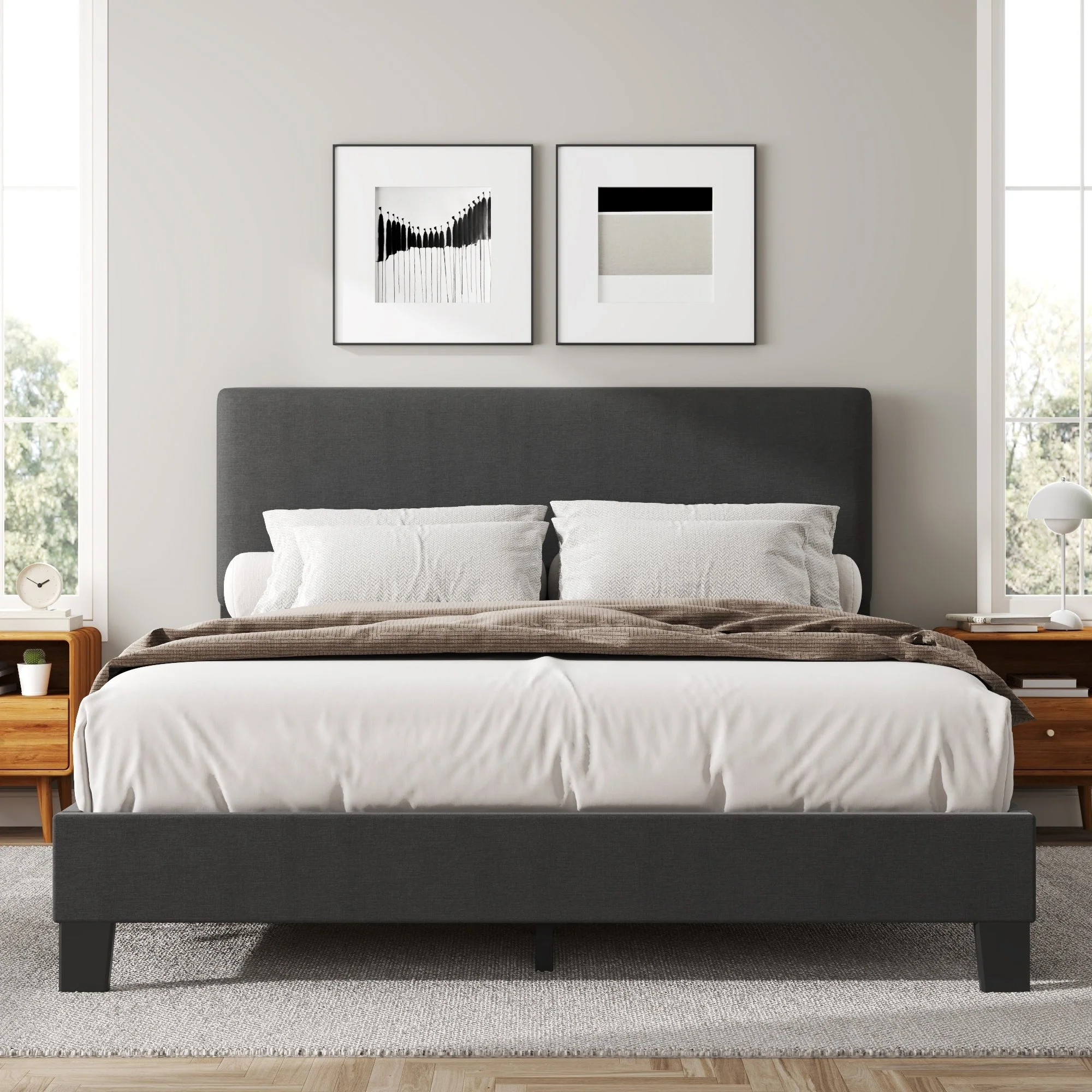 Lifezone Adjustable Queen Size Upholstered Platform Bed Frame