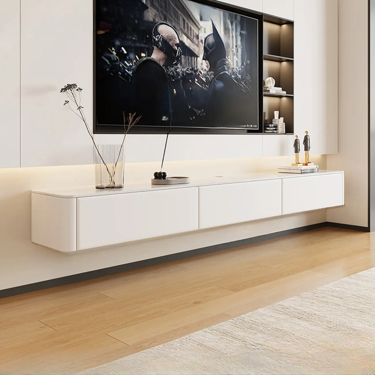 Stone Modern TV Stand with Drawers and Cable Management