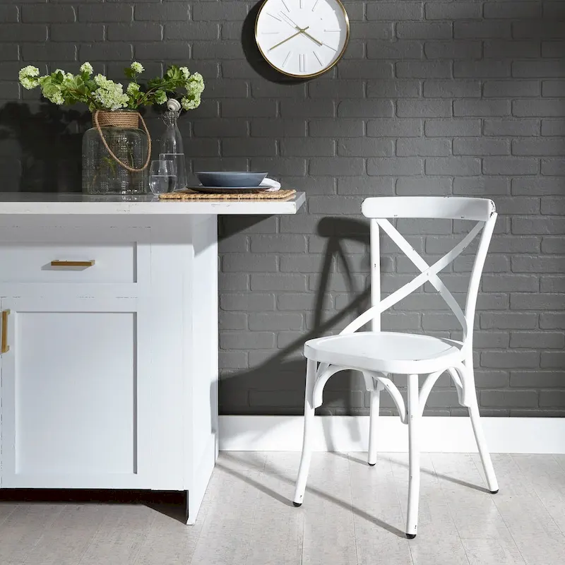 Distressed Metal X Back Side Chair - Antique White