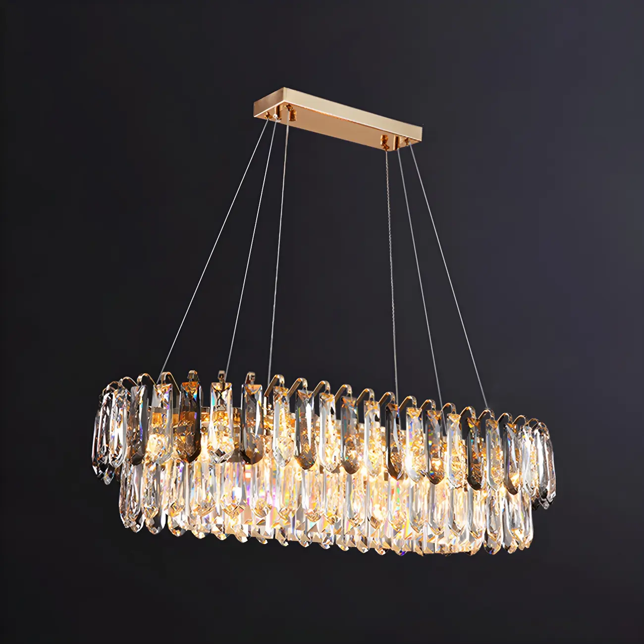 Modern 2-Tier Crystal Gold LED Island Pendant Light for Kitchen