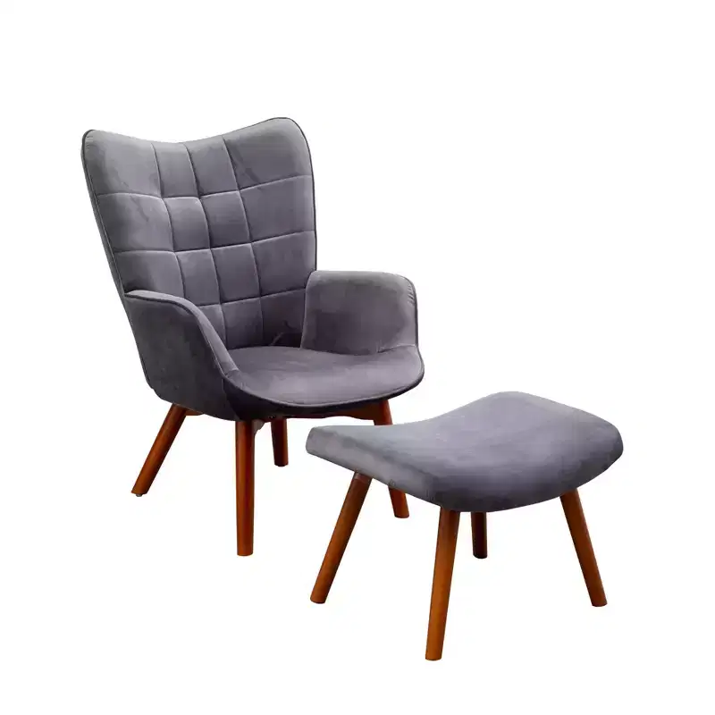 GDFStudio Valda Contemporary Velvet Tufted Accent Chair and Ottoman Set with Wingback