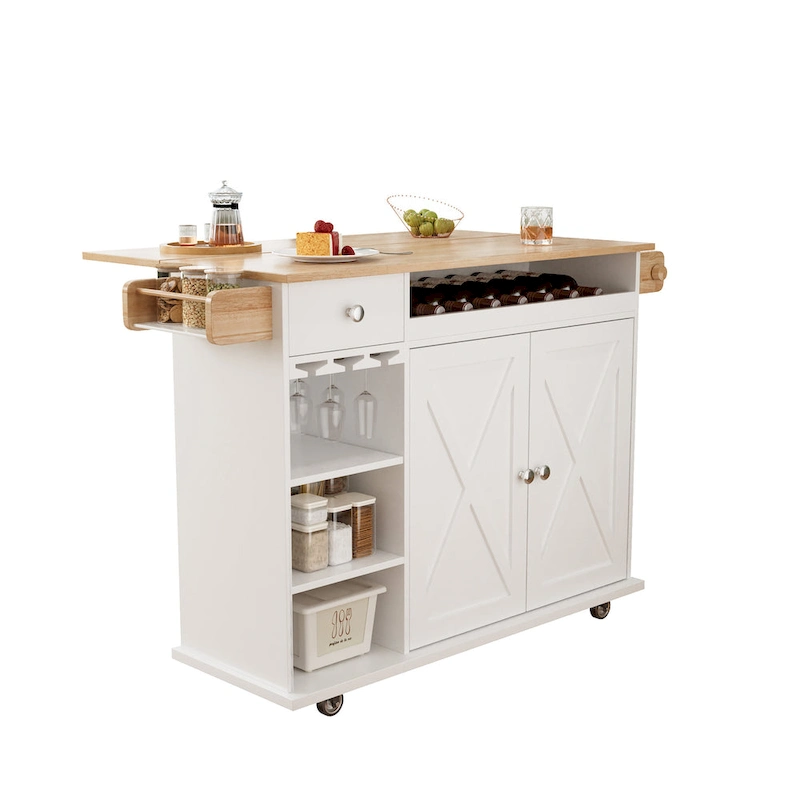 Kitchen Island Cart with Solid Wood Top and Rolling Wheels