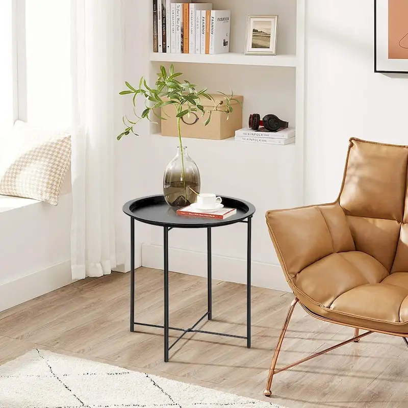 Folding Round TV Tray Tables, Small Round Steel Side Table, No Assembly Required - 18.5 x 18.5 x 19.7 in