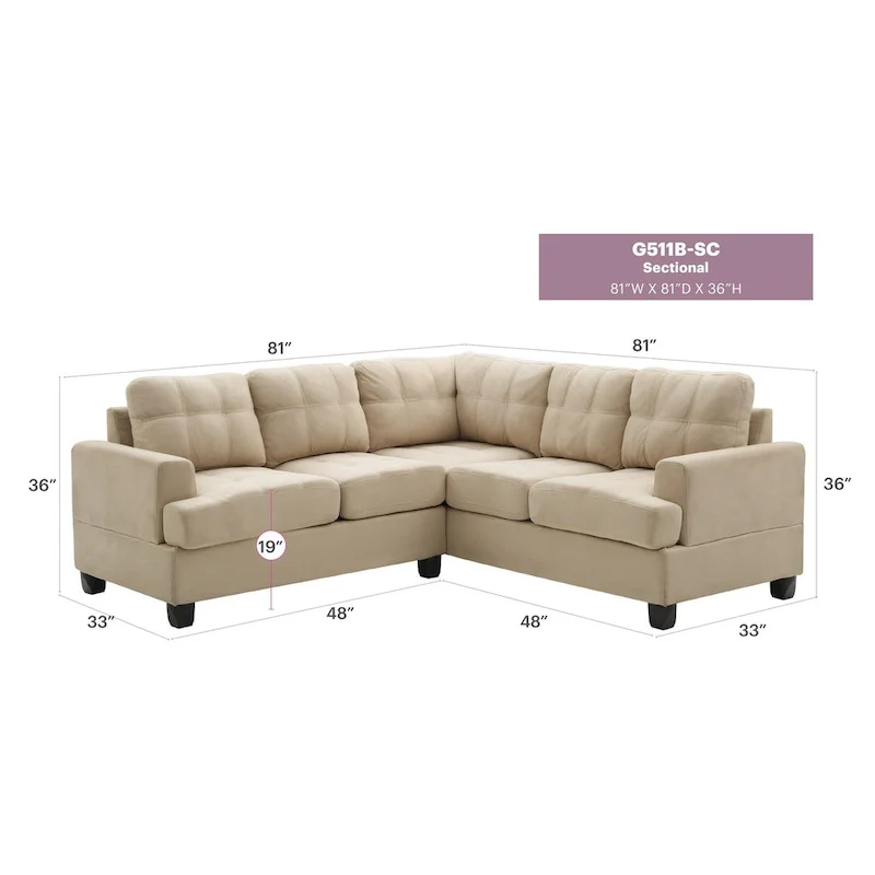 Sandridge 80 in. W 2-piece Microfiber L Shape Sectional Sofa - 80L x 80W x 36H