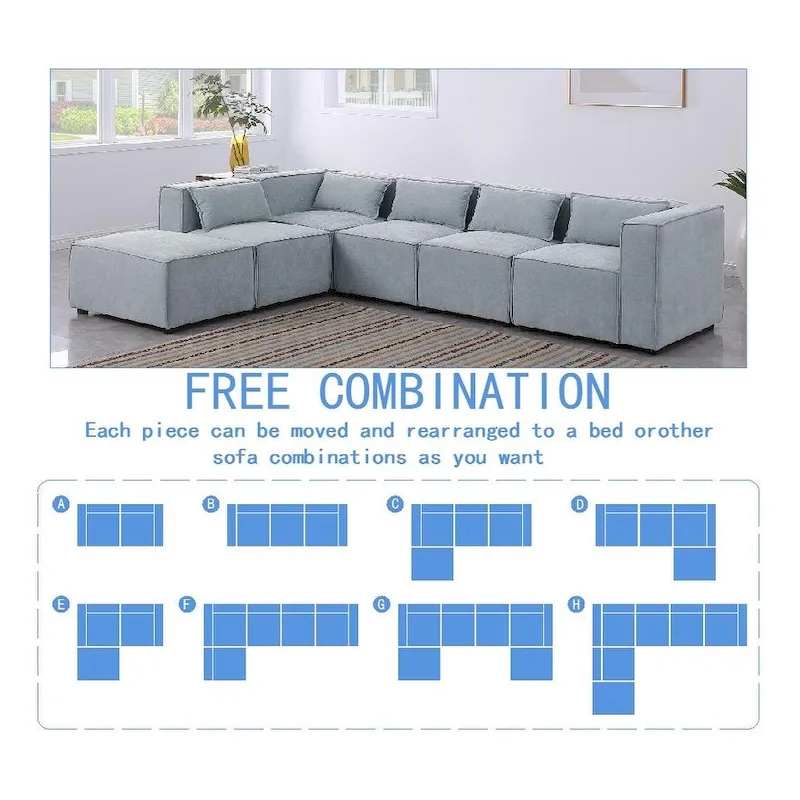 Grayish Blue / White Chenille Modular Sectional Sofa, 2–6 Seat Configurations